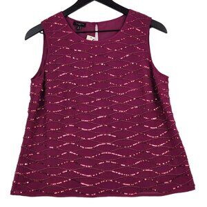 NWT Talbots Petites Sequined Beaded Silk Tank Top Size 6P Magenta Dressy Party